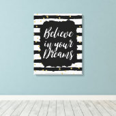 Zwart Wit Strepen Goud Sparkly Confetti Dromen Canvas Afdruk (Insitu (Houten vloer))