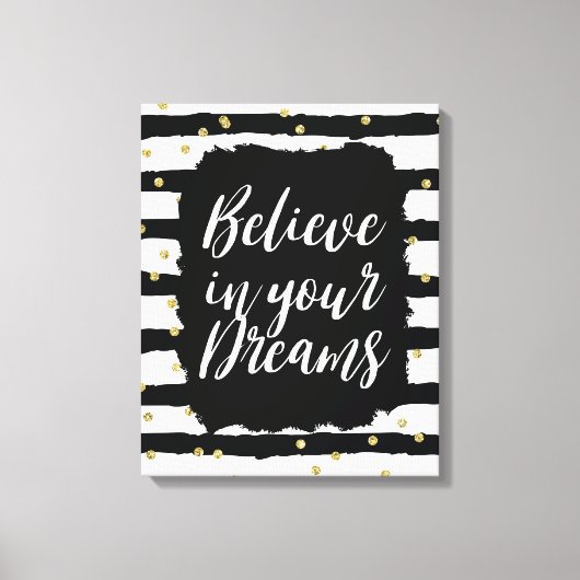 Zwart Wit Strepen Goud Sparkly Confetti Dromen Canvas Afdruk (Voorkant)