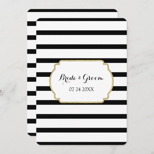 Zwart Wit Strepen Gouden Bruiloft Uitnodigingen (Voorkant / Achterkant)