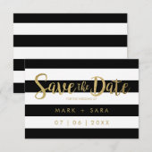 Zwart & Wit Strepen Gouden Folie Save the Date (Voorkant / Achterkant)