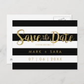 Zwart & Wit Strepen Gouden Folie Save the Date Aankondigingskaart (Voorkant / Achterkant)