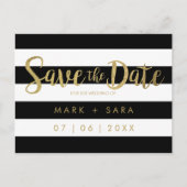Zwart & Wit Strepen Gouden Folie Save the Date Aankondigingskaart (Voorkant)