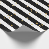 Zwart-wit strepen gouden stippen patroon cadeaupapier (Hoek)