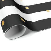 Zwart-wit strepen gouden stippen patroon cadeaupapier (Rol Hoek)