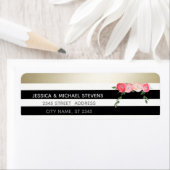 Zwart-wit strepen gouden waterverf romantisch roos etiket (Insitu)