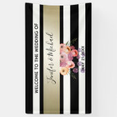 Zwart-wit strepen gouden waterverf romantisch roos spandoek (Verticaal)