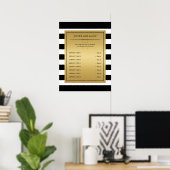 Zwart Wit Strepen Klassieke Gouden Service Menu Poster (Thuiskantoor)