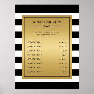 Zwart Wit Strepen Klassieke Gouden Service Menu Poster