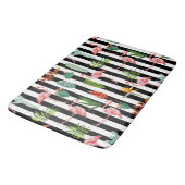 Zwart Wit Strepen met Flamingo Cactus Badmat (Gekanteld)