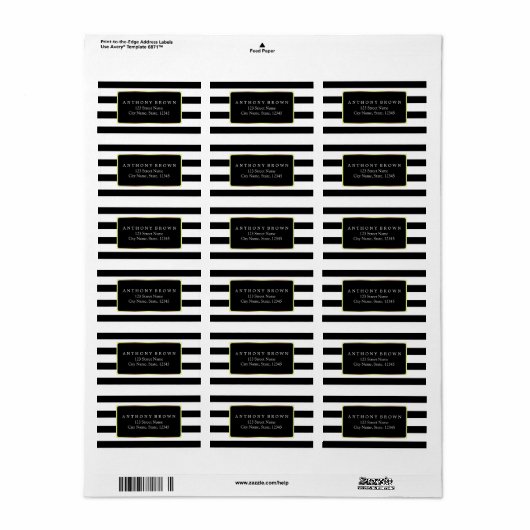 Zwart & Wit Strepen met Goud Lijst Label (Full Sheet)