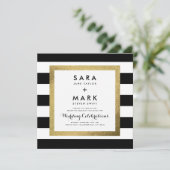 Zwart & Wit Strepen met Gouden Folie Bruiloft Kaart (Staand voorkant)
