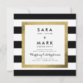 Zwart & Wit Strepen met Gouden Folie Bruiloft Kaart (Voorkant)