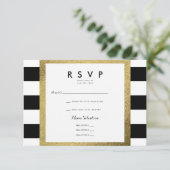 Zwart & Wit Strepen met Gouden Folie RSVP Bruiloft (Staand voorkant)