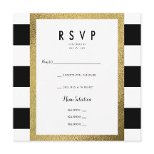 Zwart & Wit Strepen met Gouden Folie RSVP Trouwkaa