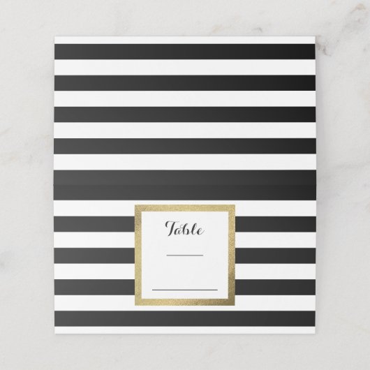 Zwart & Wit Strepen met Gouden Folie Tafel Plaatskaartje (Buitenkant ongevouwen)