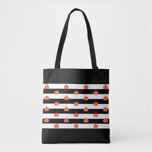 Zwart & Wit Strepen met Pompoenen - Halloween Tote Bag (Voorkant)