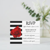 Zwart & Wit Strepen met Rode Rose Bruiloft RSVP Uitnodiging Briefkaart (Staand voorkant)