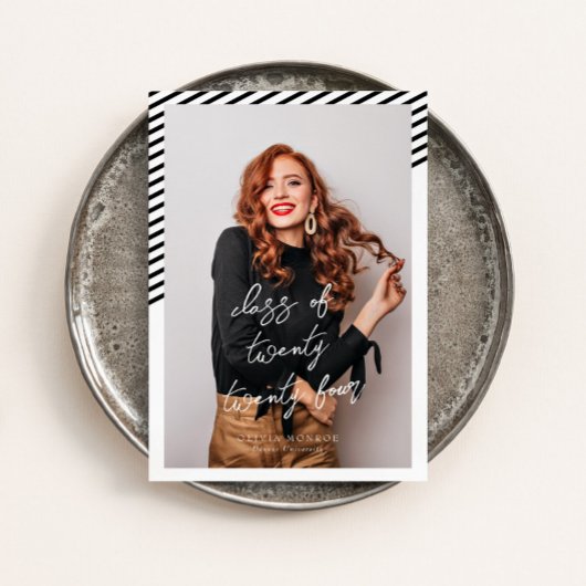 Zwart wit strepen Modern minimalistisch Afstuderen Kaart