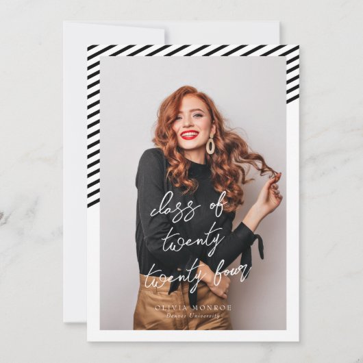 Zwart wit strepen Modern minimalistisch Afstuderen Kaart (Voorkant)