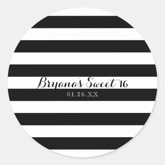 Zwart & Wit Strepen Moderne Gestreepte Custom Favo Ronde Sticker (Voorkant)