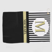 Zwart-wit Strepen Monogram Naam Golfhanddoek (Horizontaal)