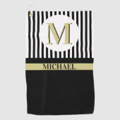 Zwart-wit Strepen Monogram Naam Golfhanddoek (Voorkant)