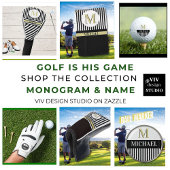 Zwart-wit Strepen Monogram Naam Golfhanddoek