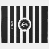 Zwart & Wit Strepen Nautisch Anker Fleece Deken (Voorkant (Horizontaal))