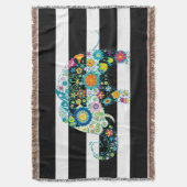 Zwart & Wit Strepen Retro Bloemenolifant Deken (Voorkant Verticaal)