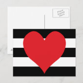 Zwart-wit Strepen Rood Hart Briefkaart (Voorkant / Achterkant)