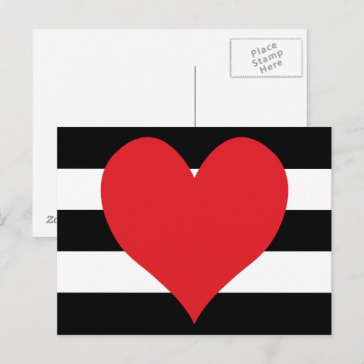 Zwart-wit Strepen Rood Hart Briefkaart (Voorkant / Achterkant)