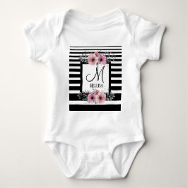 Zwart & Wit Strepen Roze Bloem Motief Monogram Romper