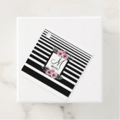 Zwart & Wit Strepen Roze Bloemen Monogram Bedankjes Labels (In situ)