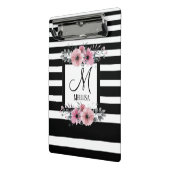 Zwart & Wit Strepen Roze Bloemen Monogram Mini Klembord (Angled2)