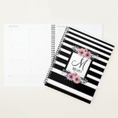 Zwart & Wit Strepen Roze Bloemen Monogram Planner (Display)