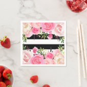 Zwart Wit Strepen Roze Bloemen Vrijgezellenfeest Servetten (Insitu)