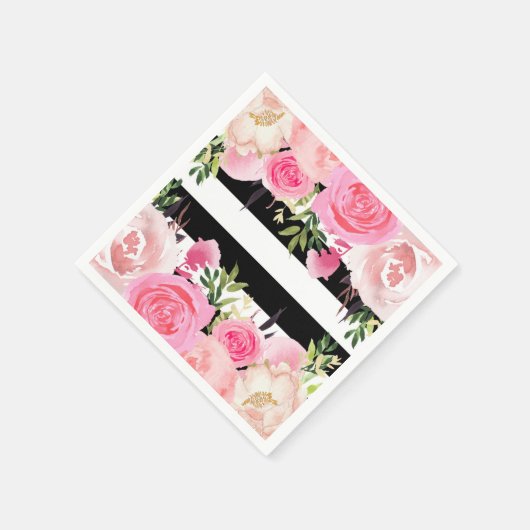 Zwart Wit Strepen Roze Bloemen Vrijgezellenfeest Servetten (Hoek)
