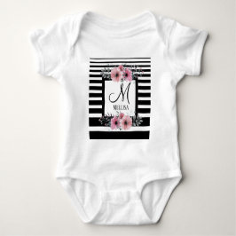 Zwart & Wit Strepen Roze Bloemmotief Monogram Romper