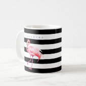 Zwart & Wit Strepen Roze Flamingo Aangepaste naam Koffiemok (Voorkant links)