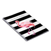 Zwart & Wit Strepen Roze Flamingo Aangepaste naam Notitieboek (Rechterzijde)