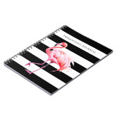 Zwart & Wit Strepen Roze Flamingo Aangepaste naam Notitieboek (Linkerzijde)