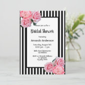 Zwart wit strepen roze florals Vrijgezellenfeest Kaart (Staand voorkant)
