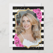 Zwart wit strepen roze rozen foto 50e verjaardag kaart (Achterkant)