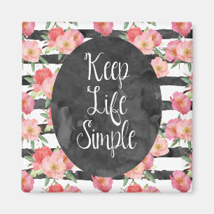 Zwart Wit Strepen Roze Waterverf Bloemen Magneet