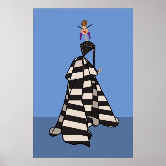 Zwart & Wit Strepen Vrouw Glamour Mode Kunst Poster (Voorkant)