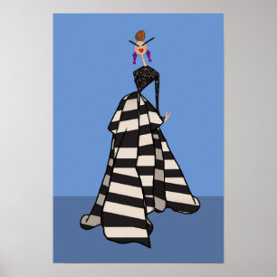 Zwart & Wit Strepen Vrouw Glamour Mode Kunst Poster
