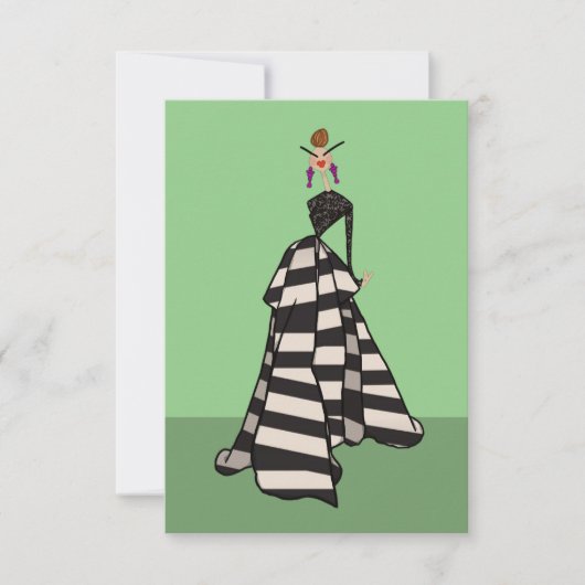 Zwart & Wit Strepen Vrouw Mode Kunstkaart (Voorkant)