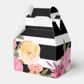 Zwart Wit Strepen Waterverf Bloemen Bruiloft Bedankdoosjes (Achterkant)