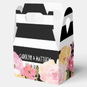 Zwart Wit Strepen Waterverf Bloemen Bruiloft Bedankdoosjes (Geopend)