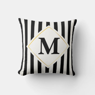 Zwart-wit Strepen Wit Goud Monogram Kussen